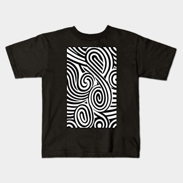 Black and White Abstract Swirly Design Kids T-Shirt by ArtFactoryAI